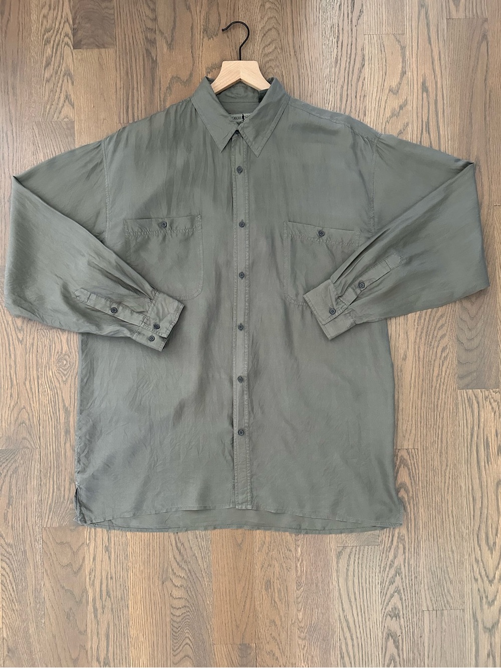 Vintage Men's Robert Stock Lightweight Silk Collared Shirt Olive Green Size XL